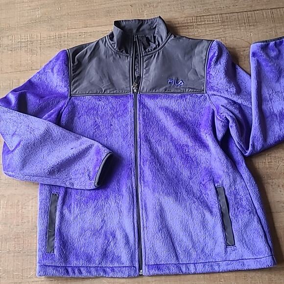 Fila Purple Black Full Zip Fleece Jacket‎ XL Athletic Sport Running EUC - Picture 1 of 5